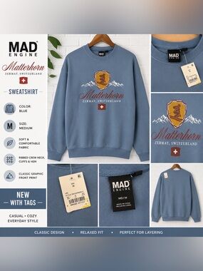 MAD Engine Matterhorn Zermatt Switzerland Graphic Sweatshirt NWT M
